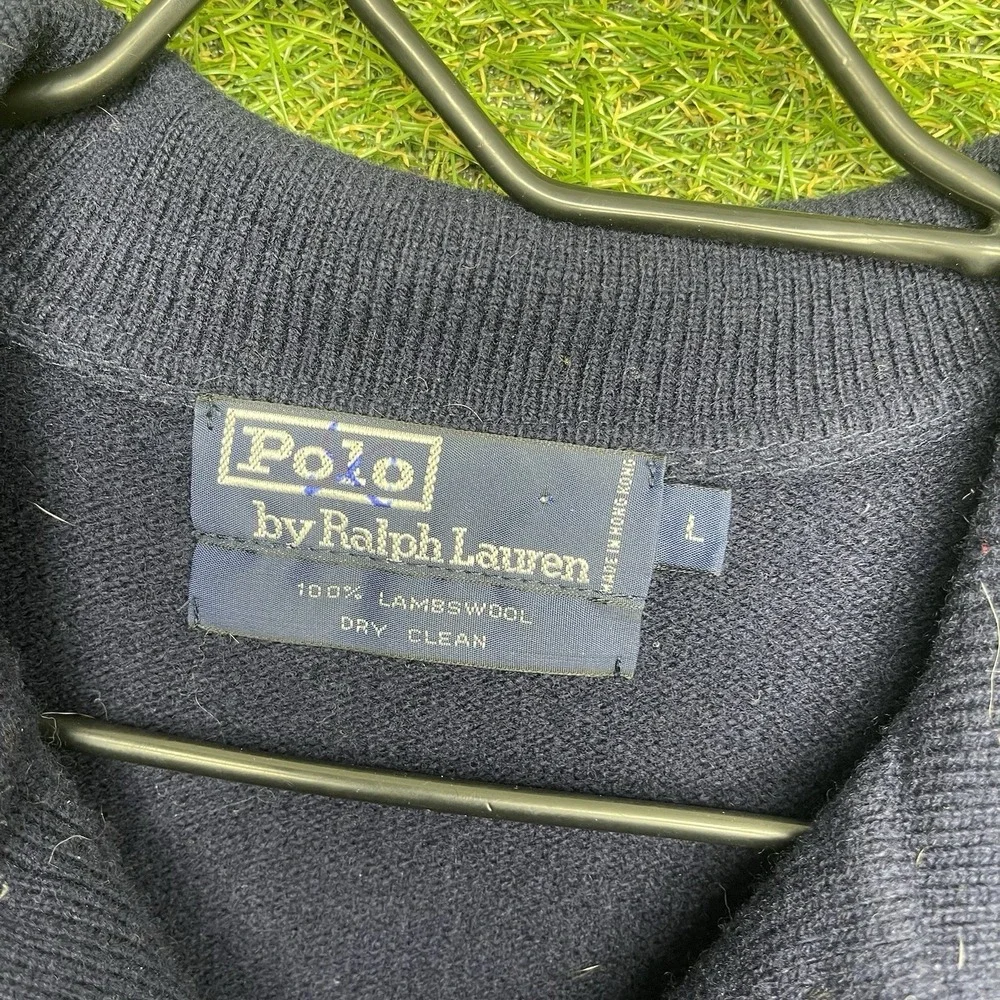 Polo by Ralph Lauren Lambswool Sweater Mens Large Blue Henley Button Dress